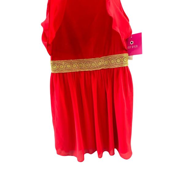 Amy Byer Girls Red Fit & Flare Dress Size 8 Sleeveless Gold Trim Necklace Accent - Picture 3 of 9